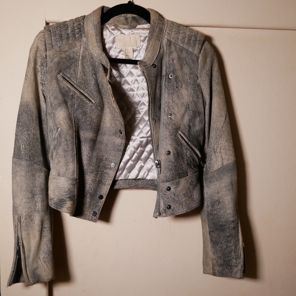 Grey Suede H&M Racer Jacket Beautifully Made with Sating Lining